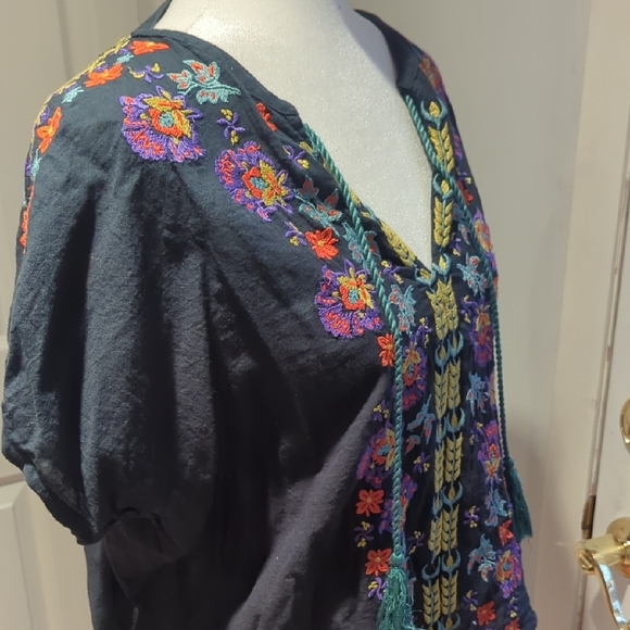 NATURAL LIFE Black Blouse with Colorful Embroidery - Picture 6 of 8